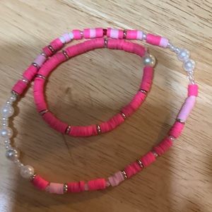 Clay and pearl beaded necklace and bracelet set
